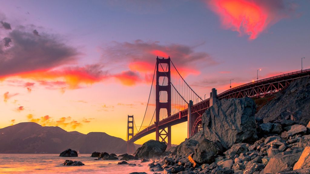 Мост Золотые Ворота, Сан-Франциско, Сша, Осень, HD, 2K