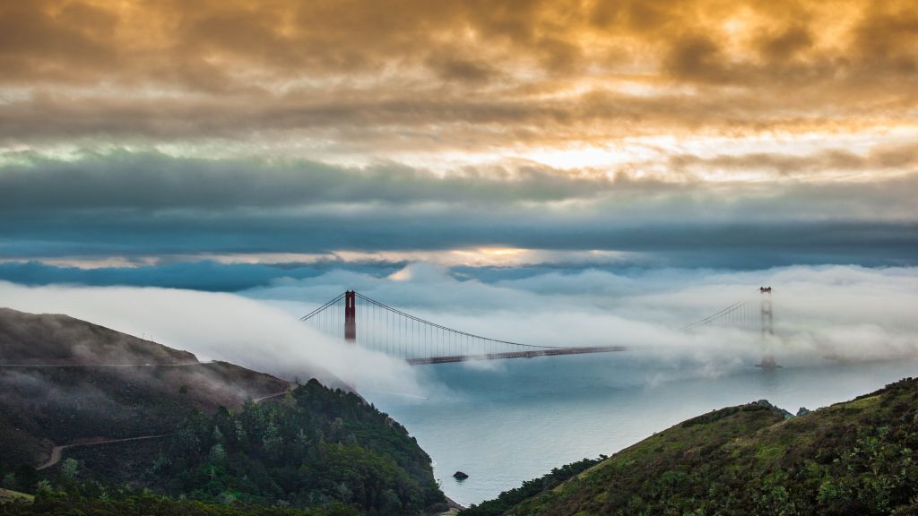 Мост Золотые Ворота, Сан-Франциско, Сша, Туман, HD, 2K, 4K, 5K