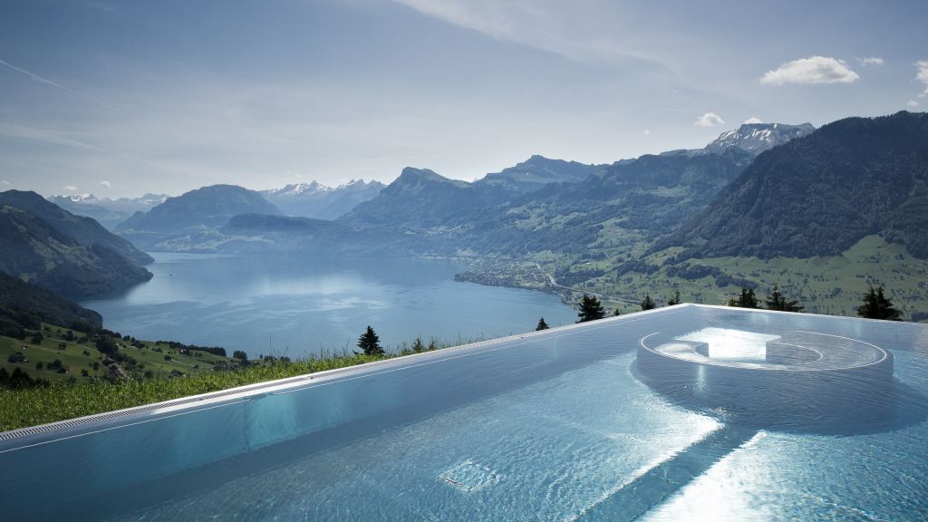 Отель Villa Honegg, Бюргеншток, Швейцария, Пейзажный Бассейн, Бассейн, Путешествия, Туризм, HD, 2K, 4K, 5K