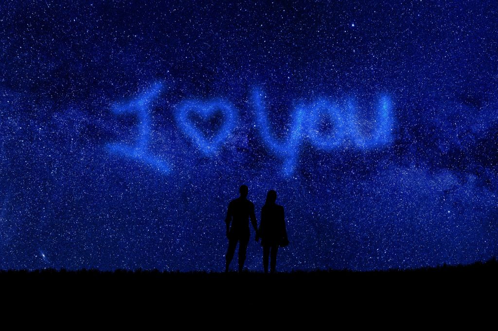 Я Тебя Люблю, Пара, Влюбленные, Силуэт, Ночь, Звездное Небо, Романтика, HD, 2K, 4K, 5K