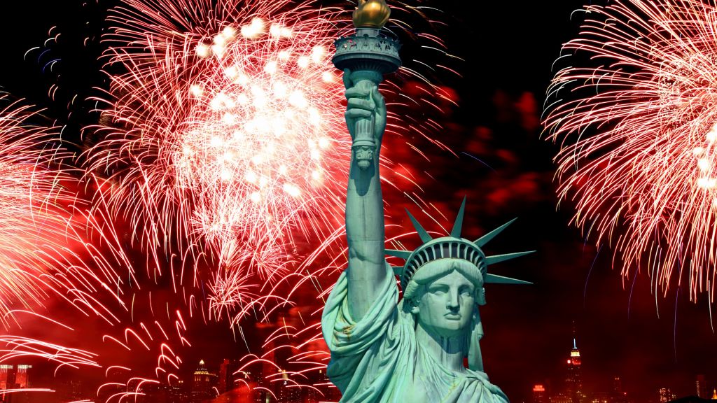 День Независимости, Сша, Нью-Йорк, Статуя Свободы, Событие, Салют, HD, 2K, 4K