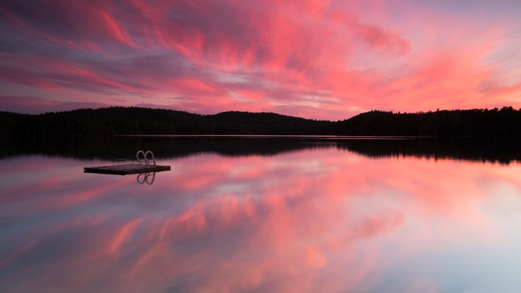 Озеро, Море, Розовый Закат, Восход, Отражение, Небо, Облака, Вода, HD, 2K, 4K