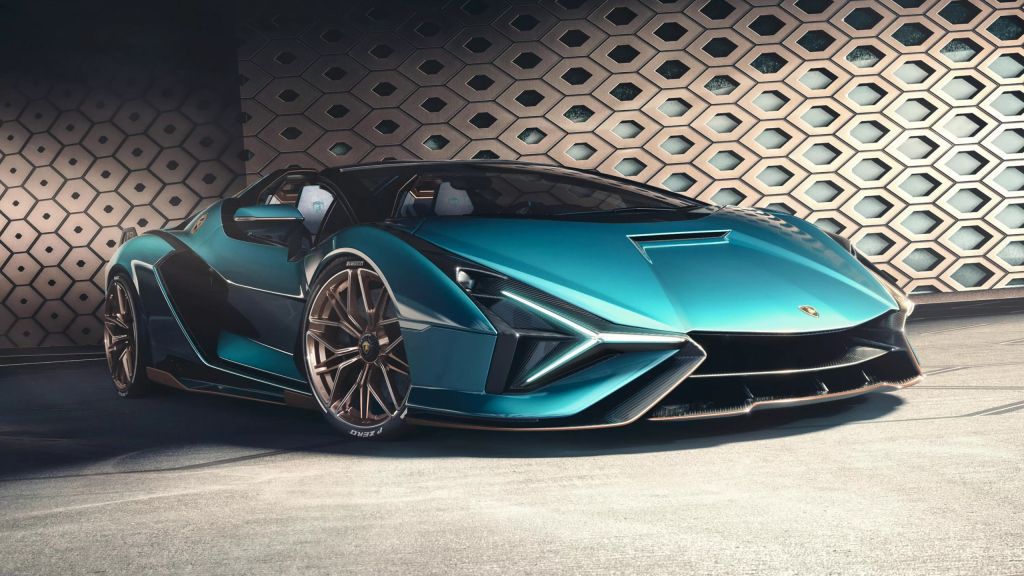Lamborghini Sian Roadster, Суперкар, Автомобили 2021 Года, Электромобили, HD, 2K