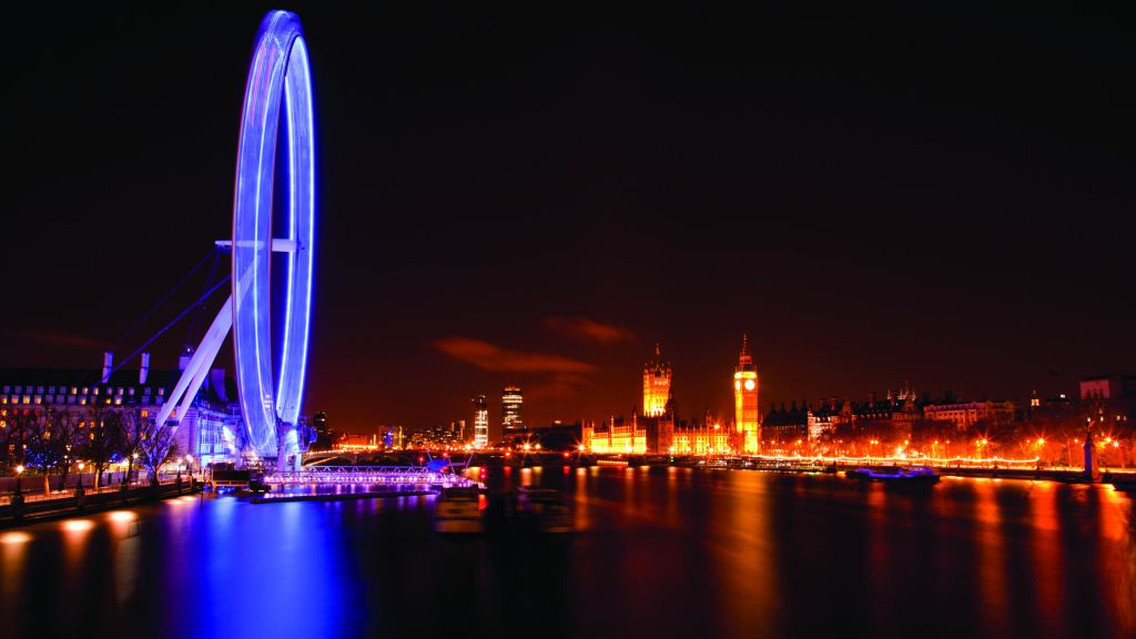 Лондонский Глаз, Англия, Путешествие. Туризм, Ночь, HD, 2K, 4K
