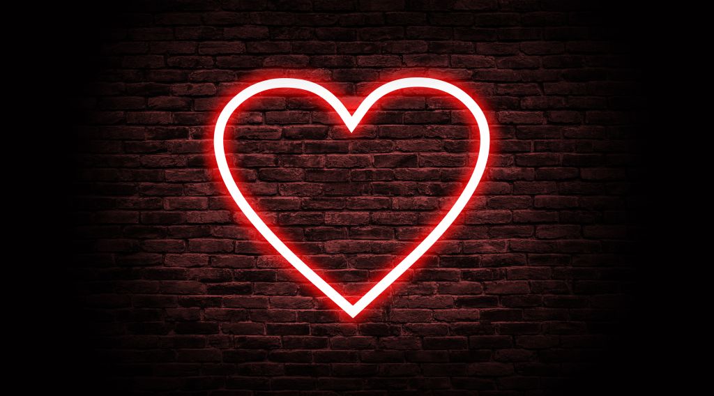 Влюбленное Сердце, Неон, Кирпичная Стена, 4К, HD, 2K, 4K