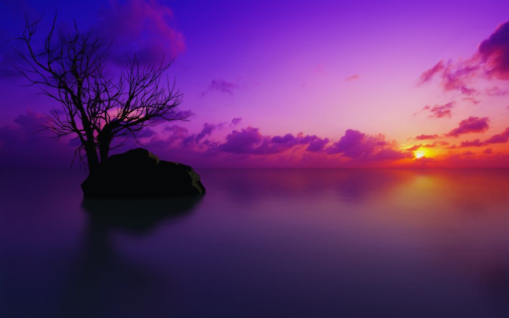 Мальдивские О-Ва, Закат, Фиолетовый, HD, 2K