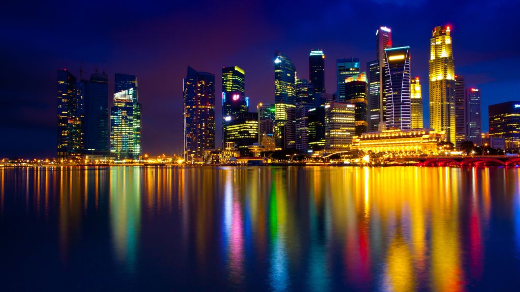 Марина-Бэй, Сингапур, Городок, Цветной Свет, HD, 2K, 4K