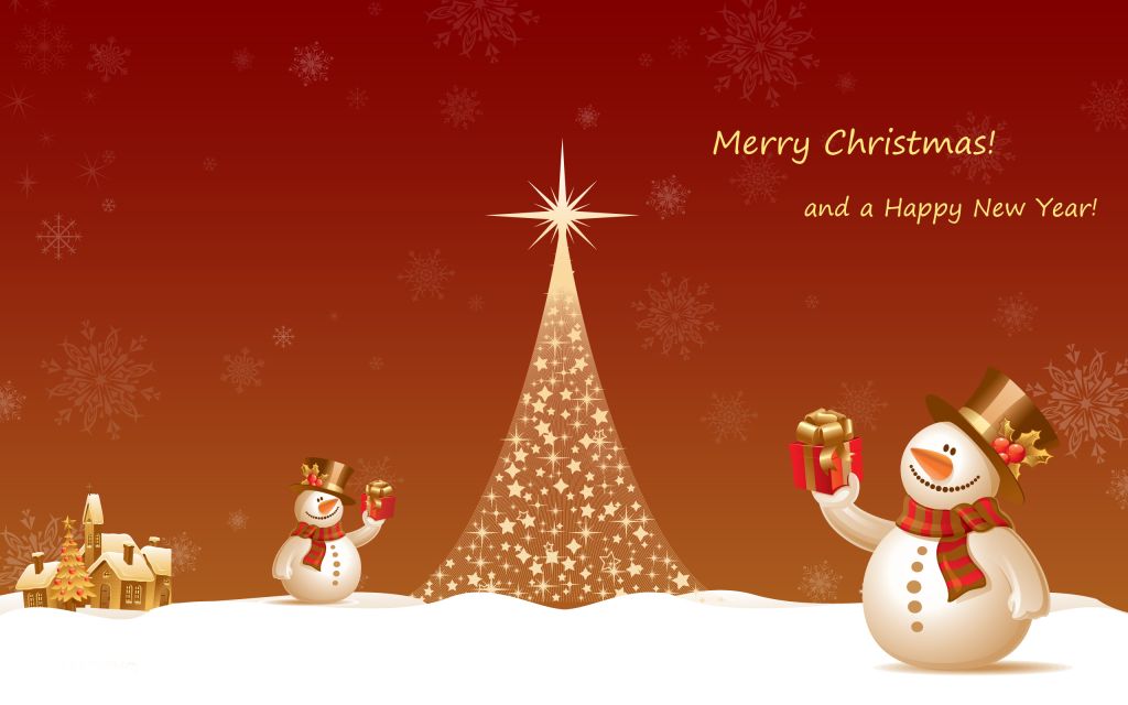 Счастливого Рождества, Счастливого Нового Года, Елки, Снеговика, Подарки, HD, 2K