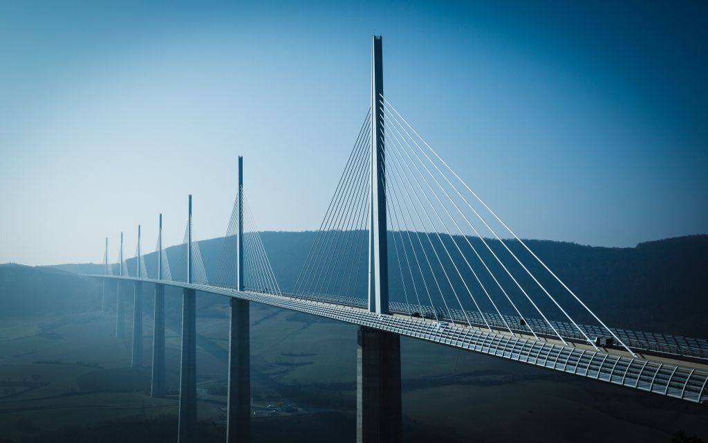 Мийо Виадук, Мост, Река Тарн, Франция, HD, 2K