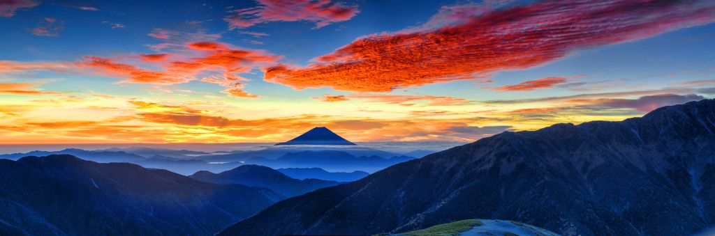 Гора Фудзи, Горы, Закат, Пейзаж, Панорама, HD, 2K, 4K, 5K, 8K
