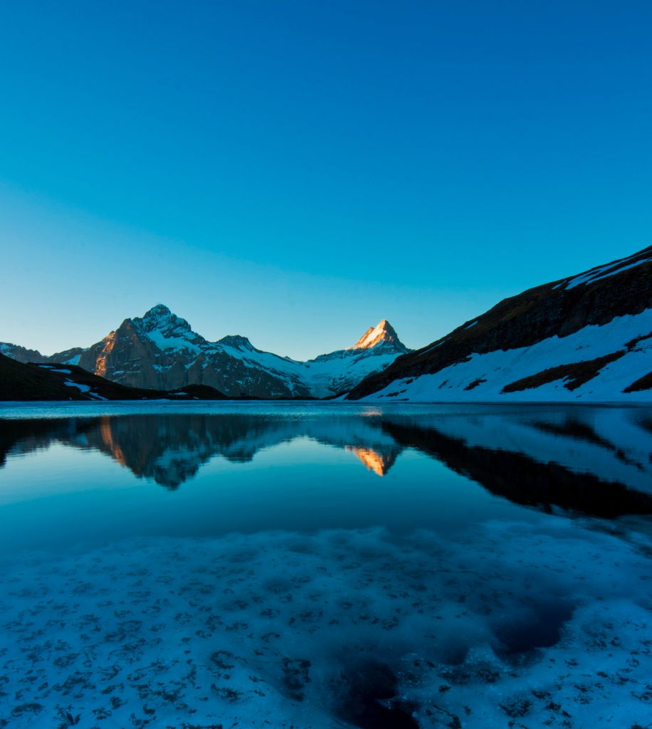 Горы, Озеро Бахальпзее, Размышления, Голубой, Швейцария, HD, 2K