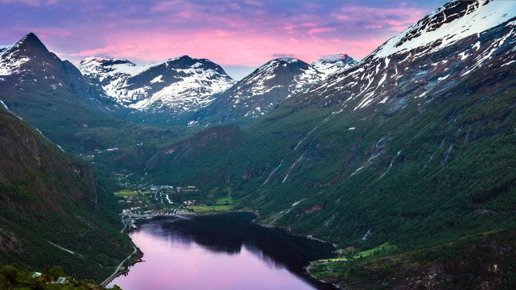 Норвегия, Фьорд, Горы, Река, Небо, HD, 2K, 4K