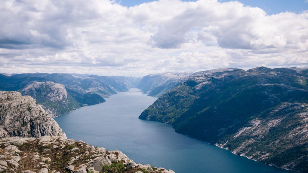 Норвегия, Река, Горы, Облака, HD, 2K, 4K