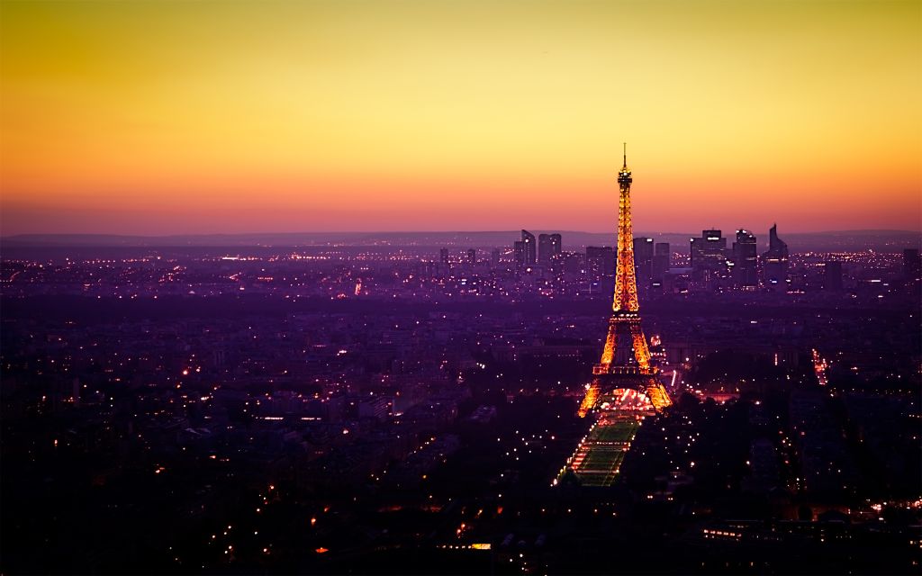 Париж, Эйфелева Башня, Закат, Городской Пейзаж, Сумерки, HD, 2K