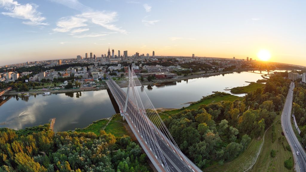 Польша, Варшава, Река Висла, Свентокшиский Мост, HD, 2K, 4K