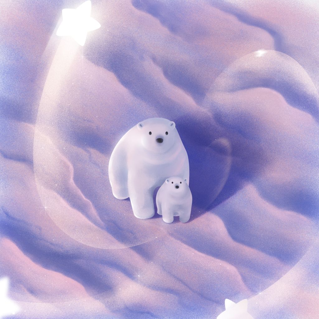 Белые Медведи, Звезды, Иллюстрации, HD, 2K