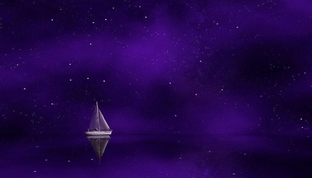 Парусник, Звездное Небо, Фиолетовый, Океан, 4К, HD, 2K