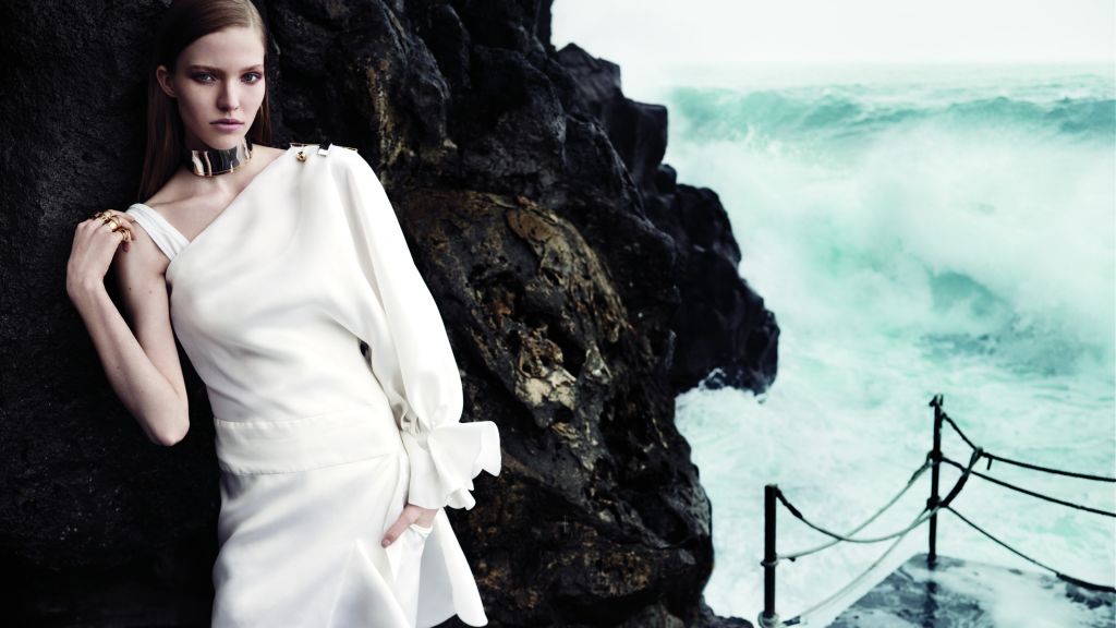 Саша Лусс, Top Fashion Models 2015, Модель, Пляж, Белое Платье, Море, Океан, HD, 2K, 4K