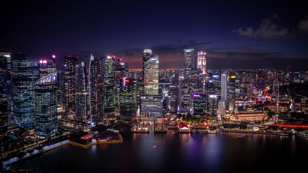Сингапур, Городской Пейзаж, Панорама, Городские Огни, Nightscape, HD, 2K, 4K, 5K