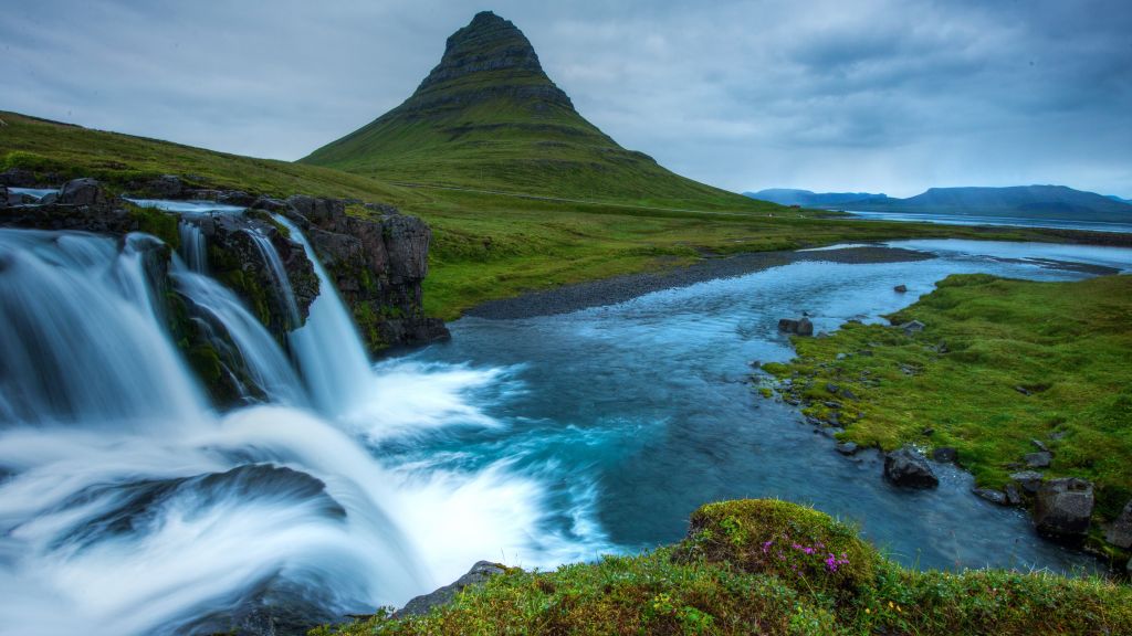Snæfellsnes, Исландия, Водопад, Холмы, Река, HD, 2K, 4K, 5K