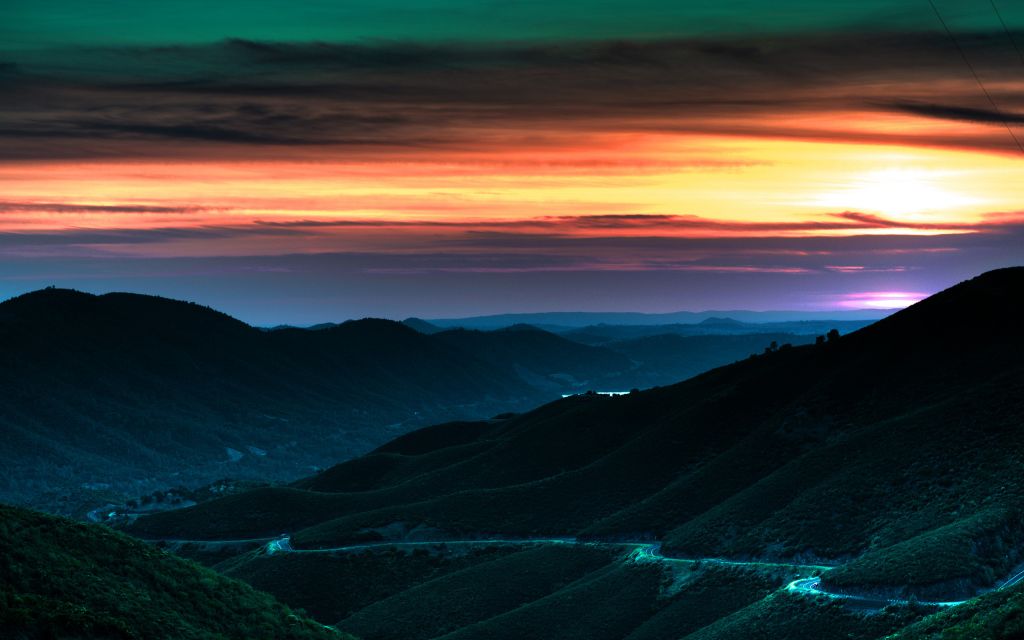Закат, Красочный, Долина Напа, HD, 2K