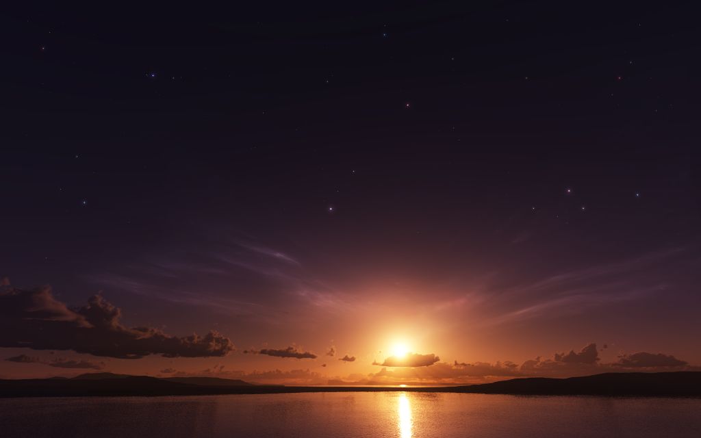 Закат, Horizon, Океан, HD, 2K