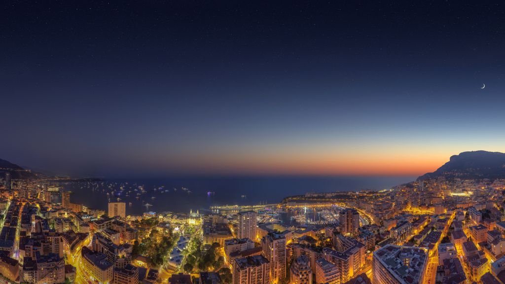 Закат, Монако, Горизонт, Городской Пейзаж, Панорама, Городские Огни, HD, 2K, 4K