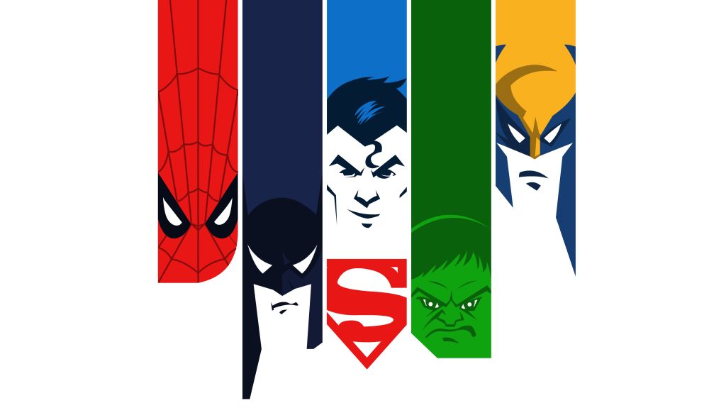 Супергерои, Человек-Паук, Бэтмен, Супермен, Hulk, Росомаха, Minimal, HD, 2K, 4K