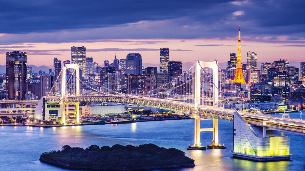 Токийский Залив, Япония, Мост, Ночь, Путешествие, Туризм, HD, 2K, 4K, 5K