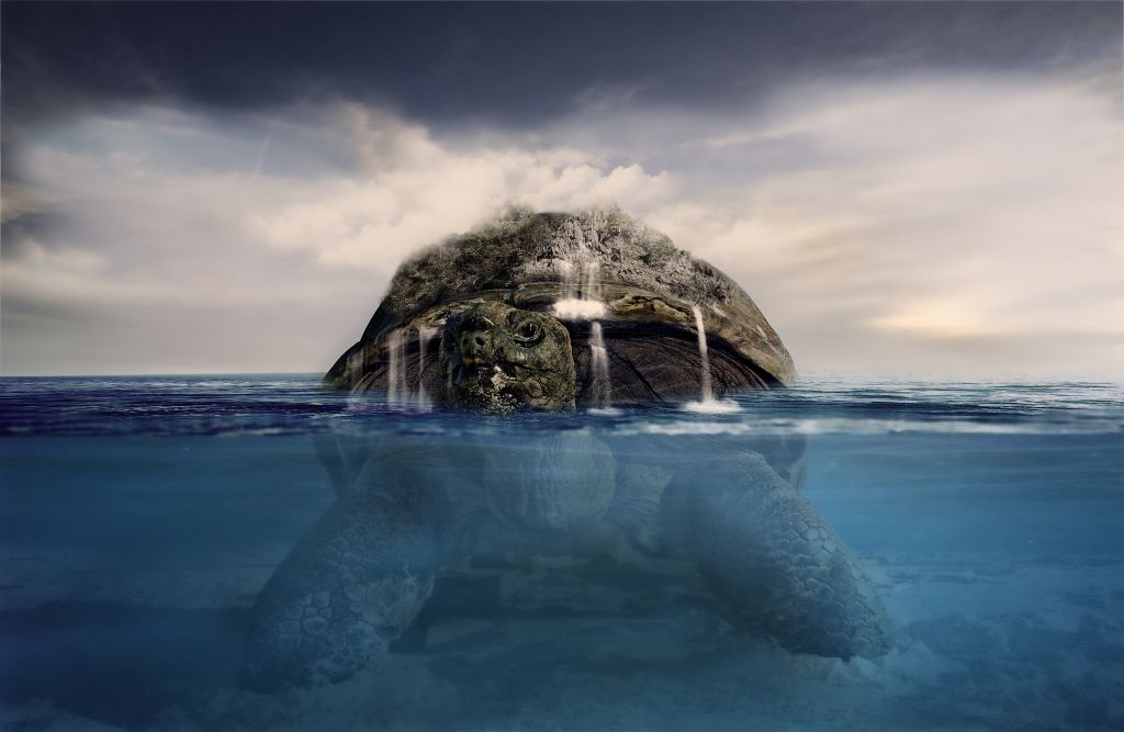 Черепаха, Остров, Подводный, Водопад, Photoshop, HD, 2K, 4K