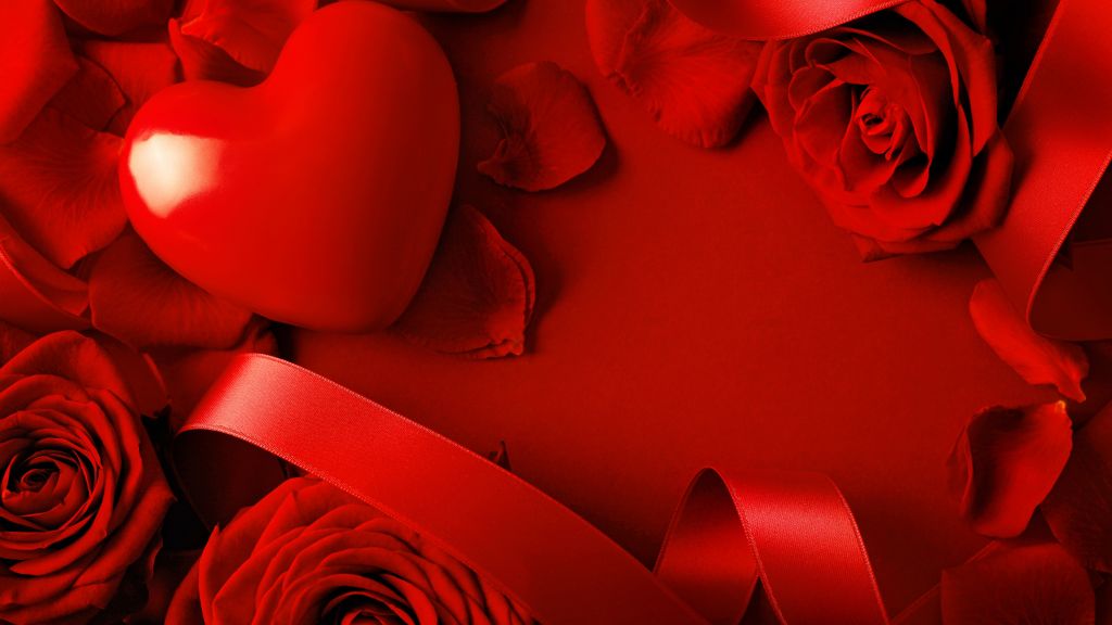 День Святого Валентина, Сердце, Роза, Красный, Лента, Романтик, Любовь, HD, 2K, 4K, 5K