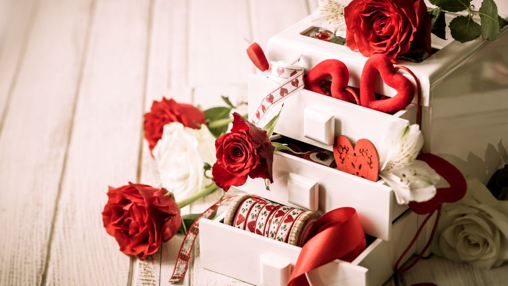 День Святого Валентина, Роза, Сердце, Лента, Романтик, Любовь, HD, 2K, 4K, 5K