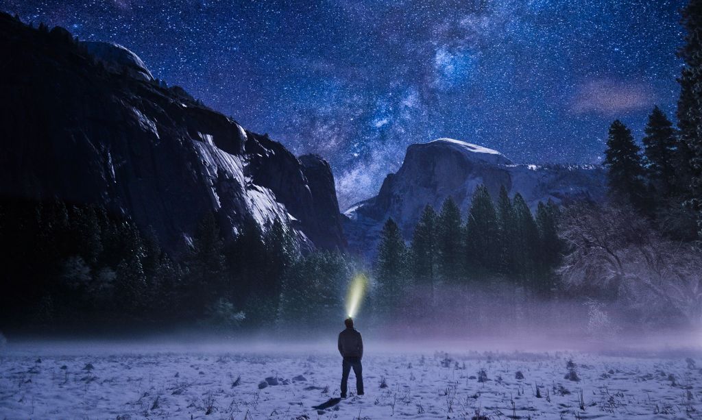 Йосемитская Долина, Человек, Ночь, Горы, Звездное Небо, Млечный Путь, Йосемитский Национальный Парк, HD, 2K, 4K
